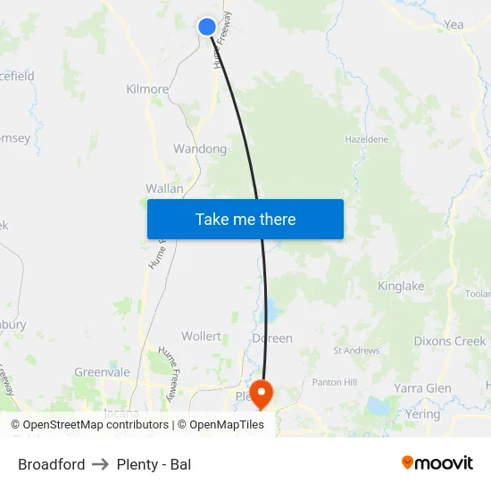 Broadford to Plenty - Bal map