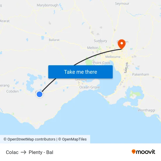 Colac to Plenty - Bal map