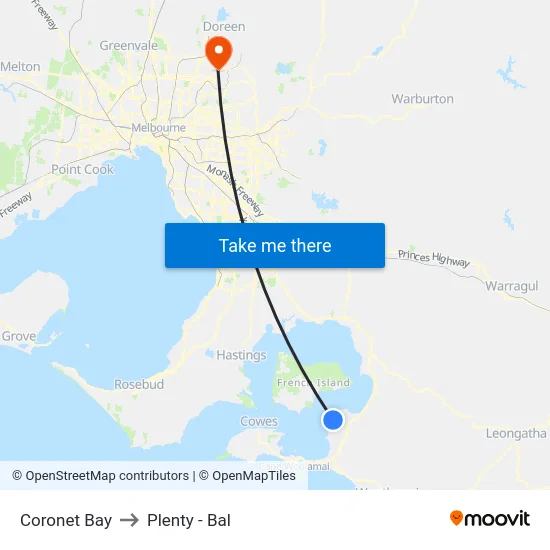 Coronet Bay to Plenty - Bal map