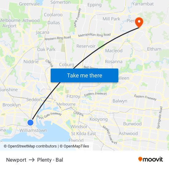 Newport to Plenty - Bal map