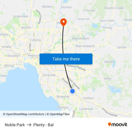 Noble Park to Plenty - Bal map