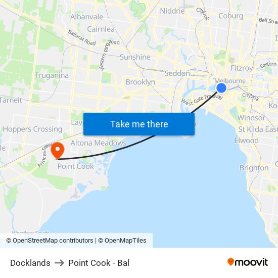 Docklands to Point Cook - Bal map