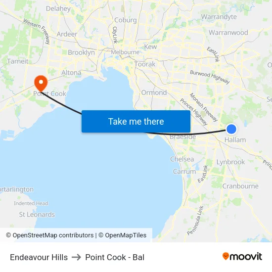 Endeavour Hills to Point Cook - Bal map