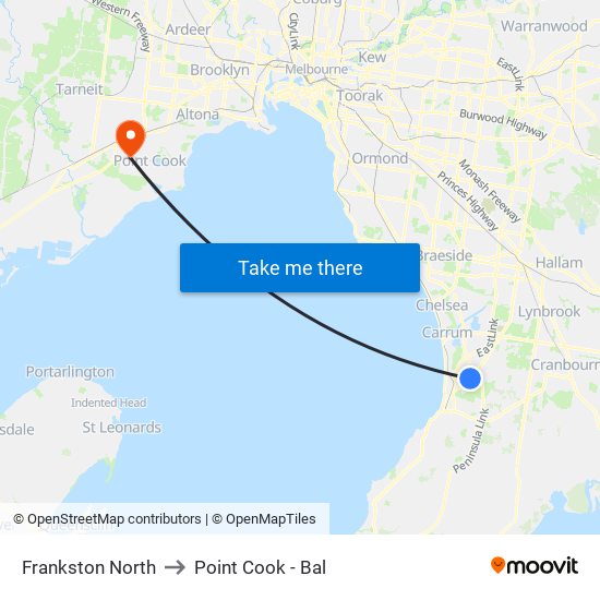 Frankston North to Point Cook - Bal map