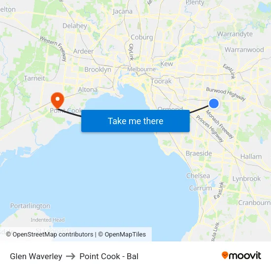 Glen Waverley to Point Cook - Bal map