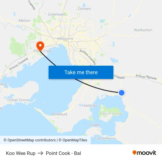 Koo Wee Rup to Point Cook - Bal map