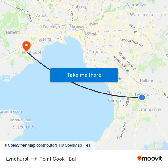 Lyndhurst to Point Cook - Bal map