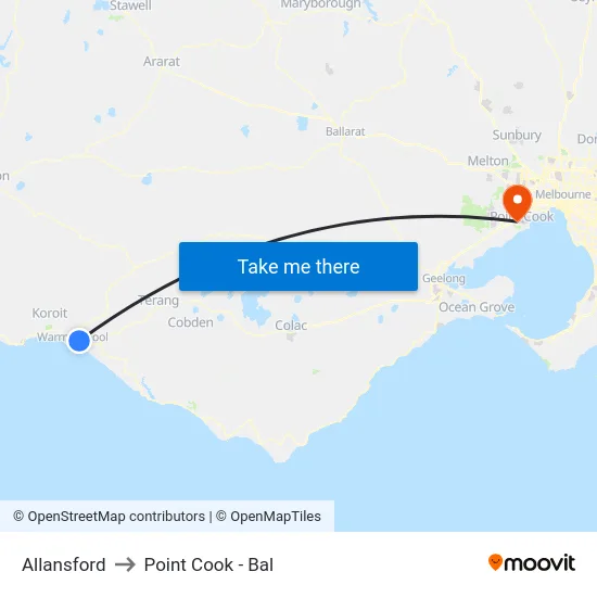 Allansford to Point Cook - Bal map