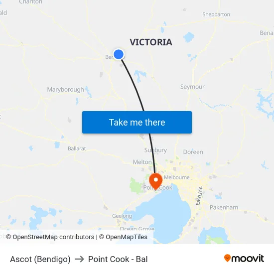 Ascot (Bendigo) to Point Cook - Bal map