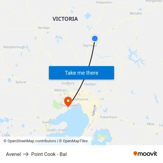 Avenel to Point Cook - Bal map