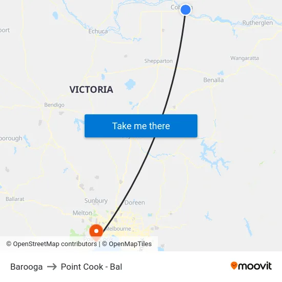 Barooga to Point Cook - Bal map