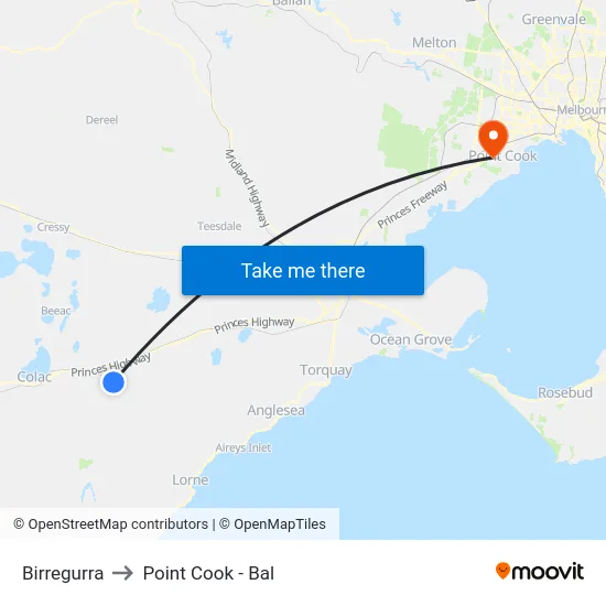 Birregurra to Point Cook - Bal map