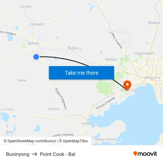 Buninyong to Point Cook - Bal map