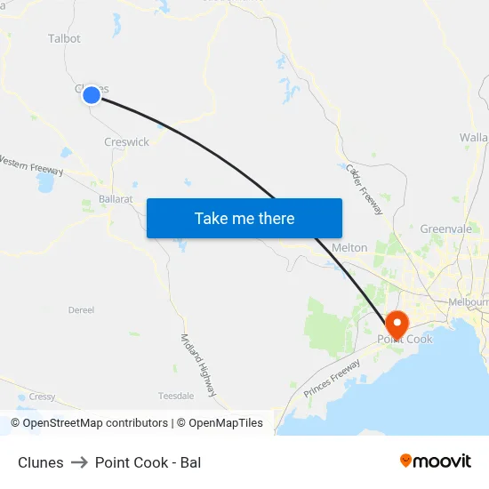 Clunes to Point Cook - Bal map