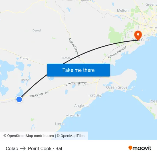 Colac to Point Cook - Bal map