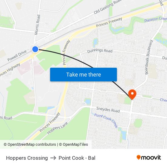 Hoppers Crossing to Point Cook - Bal map