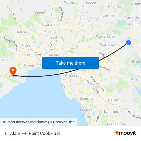 Lilydale to Point Cook - Bal map