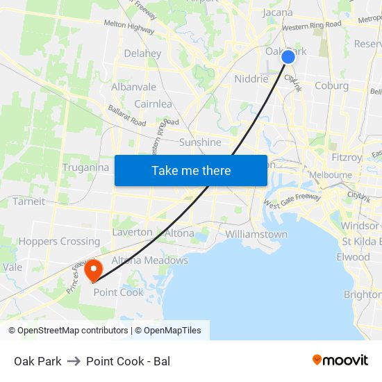 Oak Park to Point Cook - Bal map