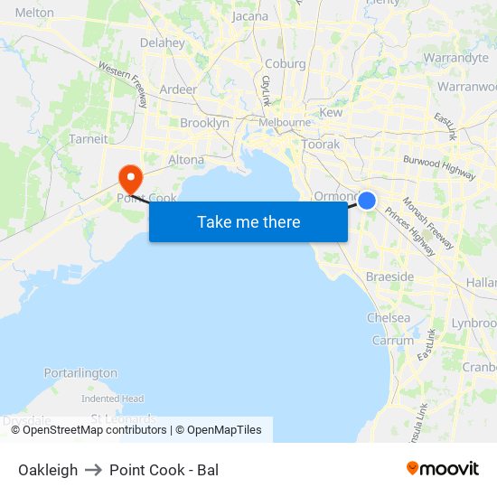 Oakleigh to Point Cook - Bal map