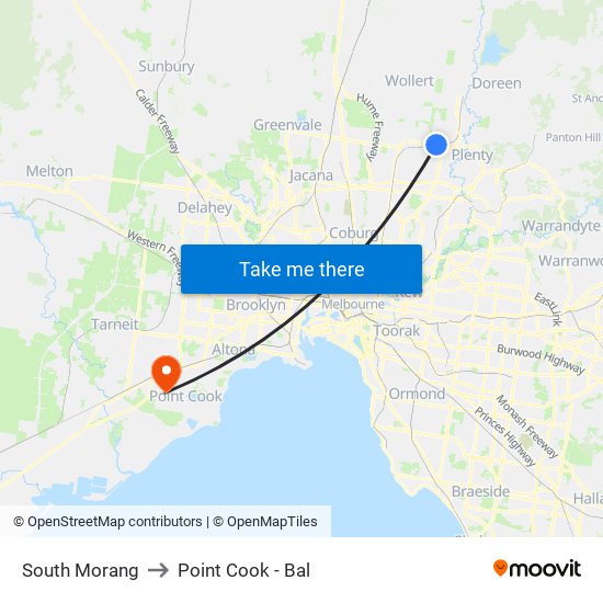 South Morang to Point Cook - Bal map