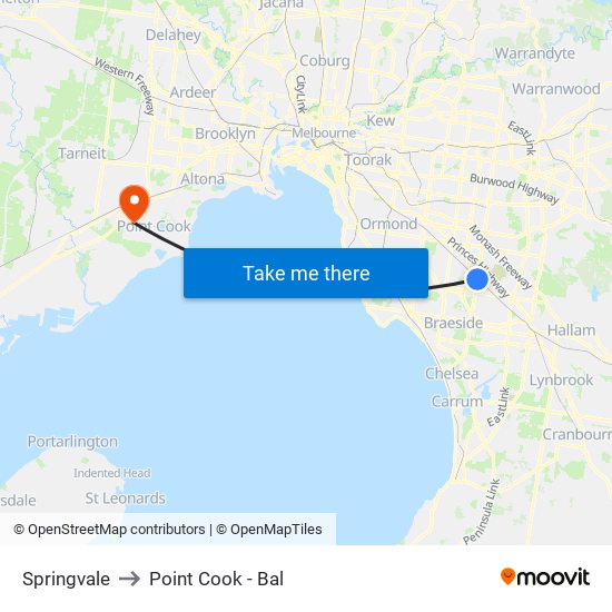 Springvale to Point Cook - Bal map