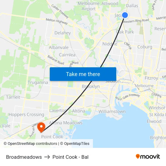Broadmeadows to Point Cook - Bal map
