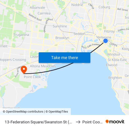 13-Federation Square/Swanston St (Melbourne City) to Point Cook - Bal map