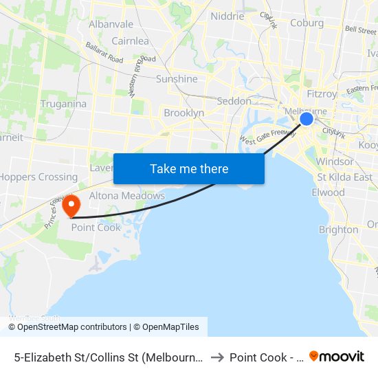 5-Elizabeth St/Collins St (Melbourne City) to Point Cook - Bal map