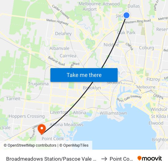 Broadmeadows Station/Pascoe Vale Rd (Broadmeadows) to Point Cook - Bal map
