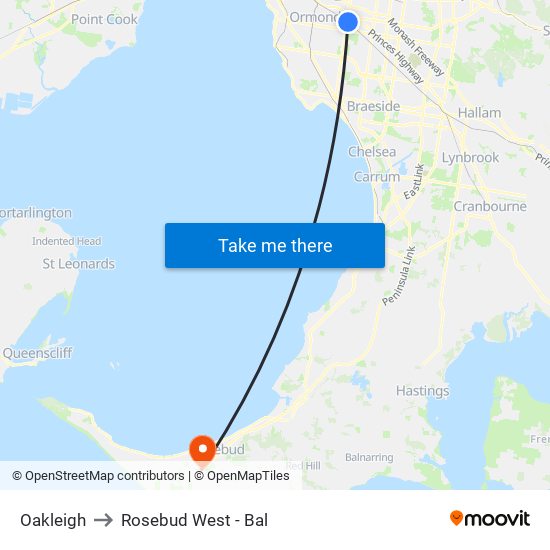 Oakleigh to Rosebud West - Bal map