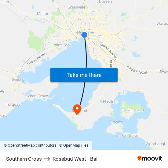 Southern Cross to Rosebud West - Bal map