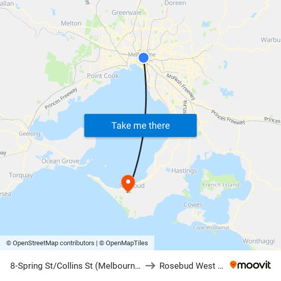 8-Spring St/Collins St (Melbourne City) to Rosebud West - Bal map