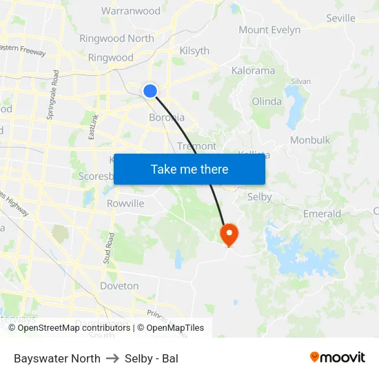 Bayswater North to Selby - Bal map