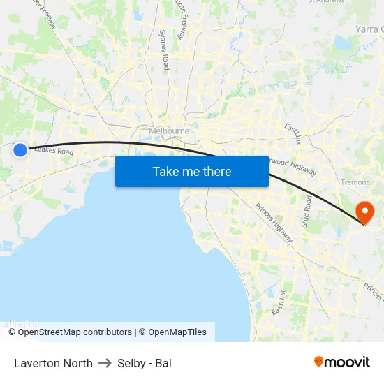 Laverton North to Selby - Bal map