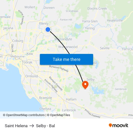 Saint Helena to Selby - Bal map