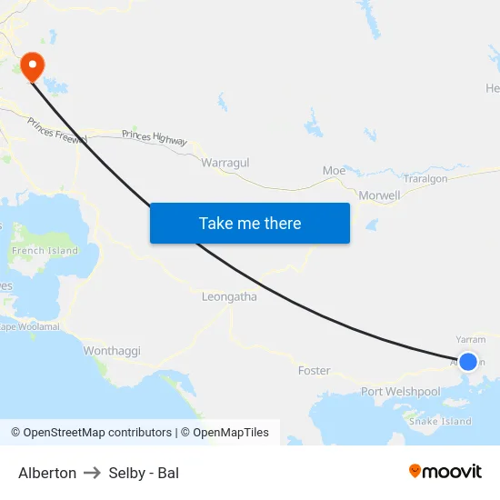 Alberton to Selby - Bal map