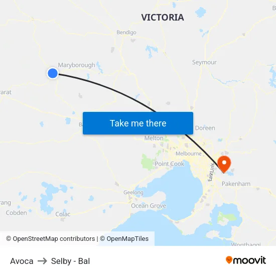Avoca to Selby - Bal map