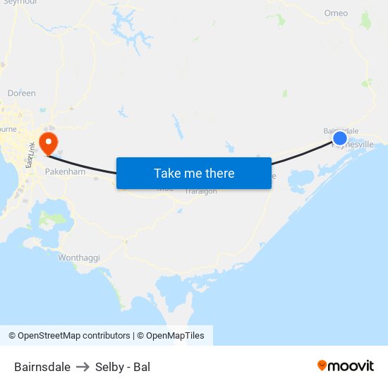 Bairnsdale to Selby - Bal map