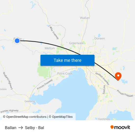 Ballan to Selby - Bal map