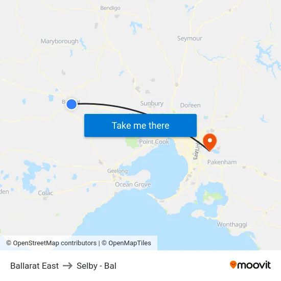 Ballarat East to Selby - Bal map