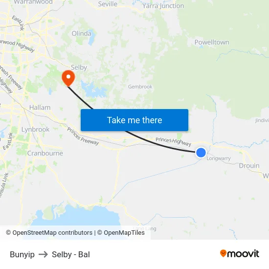 Bunyip to Selby - Bal map