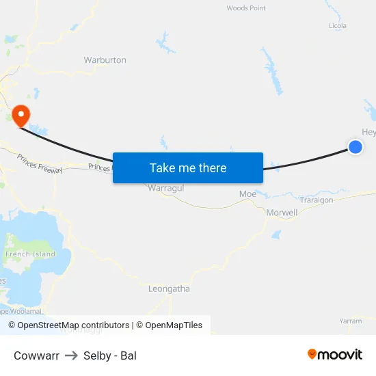 Cowwarr to Selby - Bal map