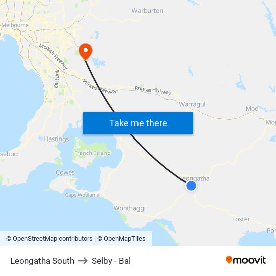 Leongatha South to Selby - Bal map