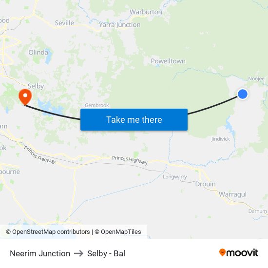 Neerim Junction to Selby - Bal map