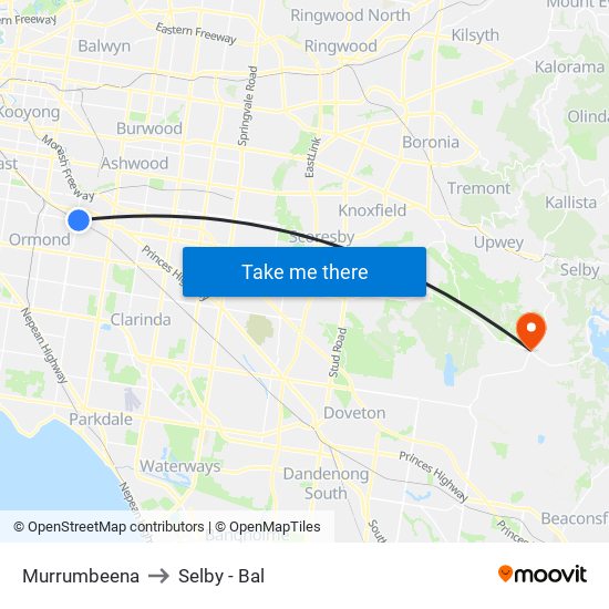 Murrumbeena to Selby - Bal map