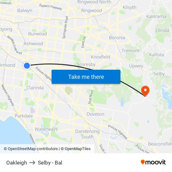 Oakleigh to Selby - Bal map