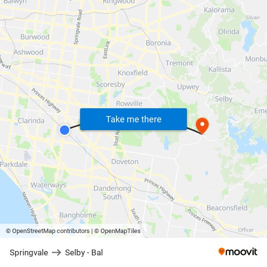 Springvale to Selby - Bal map