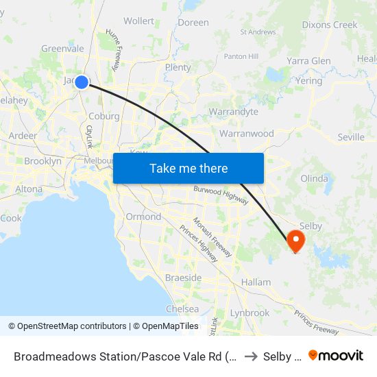 Broadmeadows Station/Pascoe Vale Rd (Broadmeadows) to Selby - Bal map