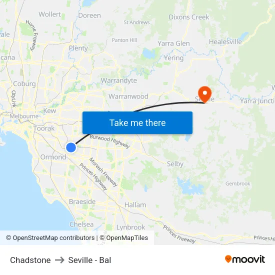 Chadstone to Seville - Bal map