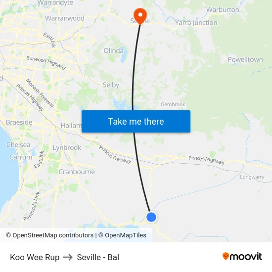 Koo Wee Rup to Seville - Bal map